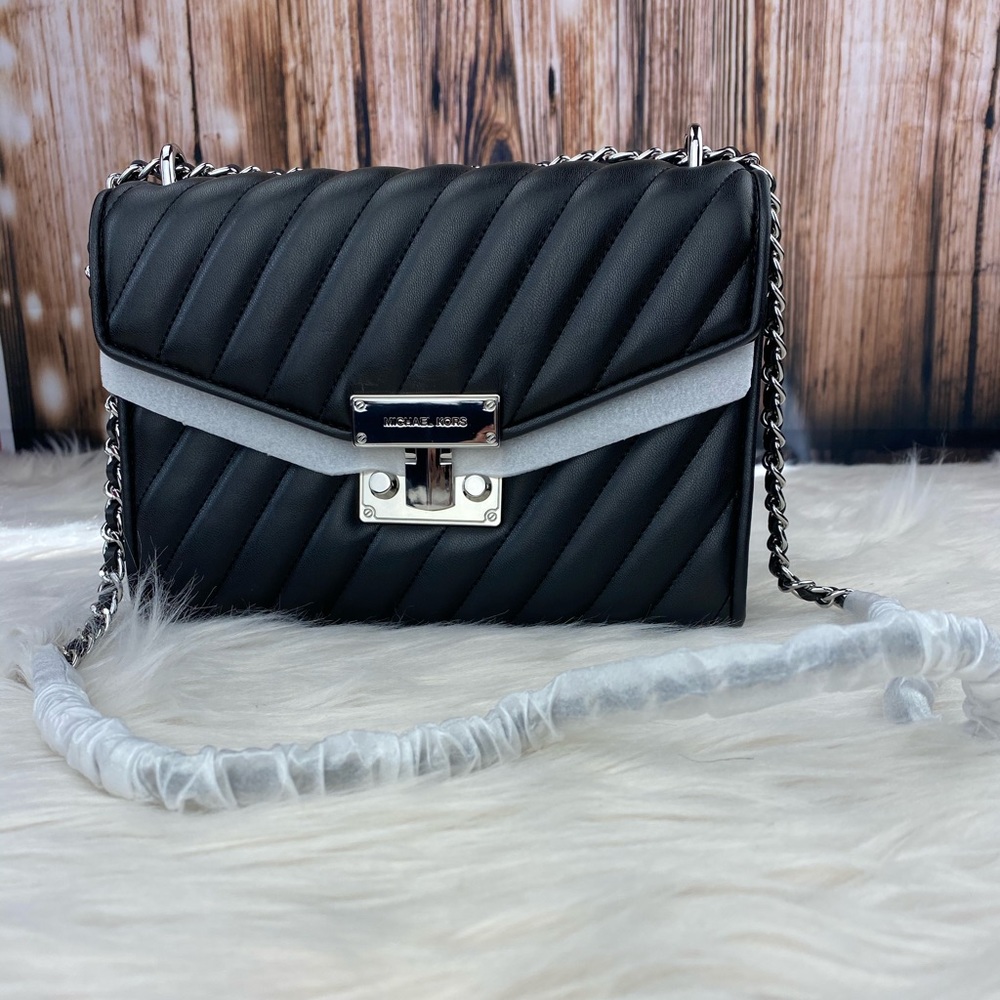 Michael Kors Sm Black Rose Vegan Leather Crossbody